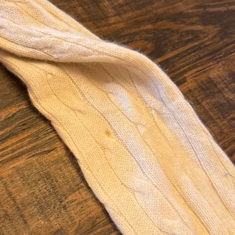 Evelyn Grace Cashmere Cable Knit V-Neck Sweater Cream Women's Size Medium